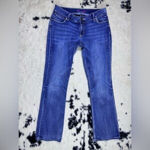 Wrangler Women’s Y2K Vintage Pink Logo Medium Wash Bootcut Denim Jeans Size 32